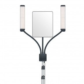 GLAMCOR Multimedia X Doppelarm-Tageslicht Lampe mit 672 LED, inkl. Fernbedienung, Kamera- und Tablet Clip, Smartphone Halterung,  Spiegel mit Clip und Tragetasche mit Trolley Lasche-EU